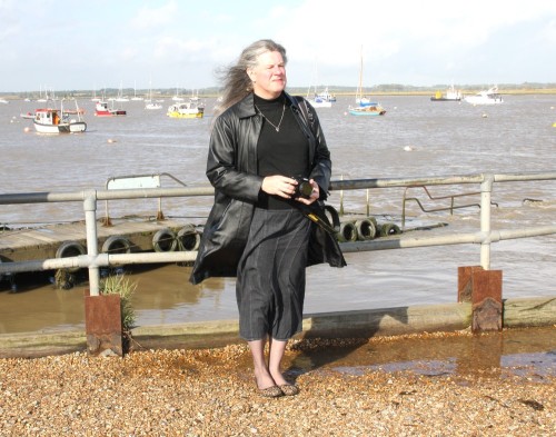 Felixstowe Ferry, on Wednesday 8th October 2014. Wearing barely black Silkies sheer tights.