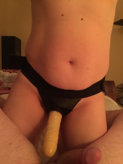 thenewlovetobepegged:  fun30s:  That was fun , strapon fucked  and then kissed Him with a mouth full of his cum , I think he feels a little violated😉 😘  But in a good way! 