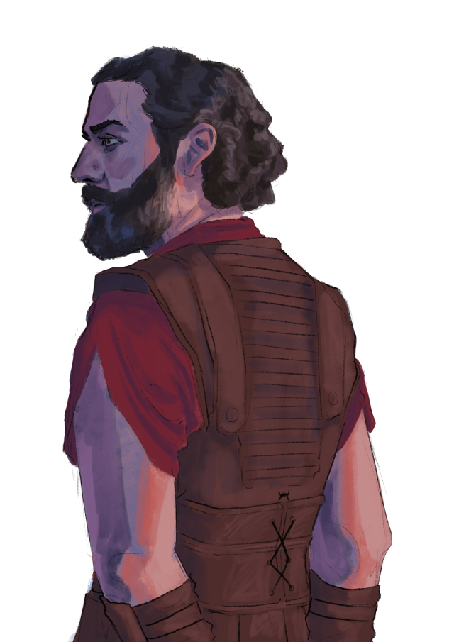 a rough colour sketch of agamemnon in armour facing profile. his face is referenced from oscar isaac