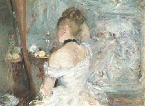 blondebrainpower:“Lady at her Toilette” by Berthe Morisot. 1875.Considered one of the great female Impressionists, Berthe Morisot (1841–1895) had art running through her veins. Born into an aristocratic French family, she was the great-niece of