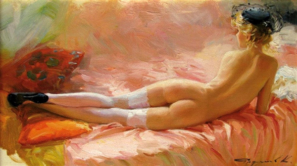 artbeautypaintings:  Lying nude - Kostantin Razumov