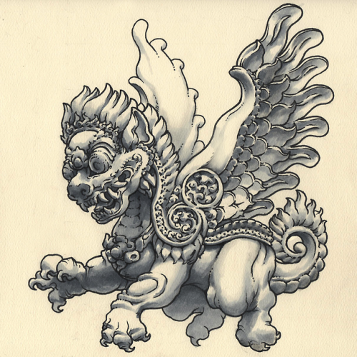 Today’s tattoo design: Singha, the mythological lion from Thai mythology