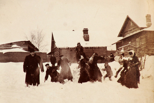 lost-in-centuries-long-gone:Snowball fight, Russia, 1900 by Gregor MacE on Flickr.