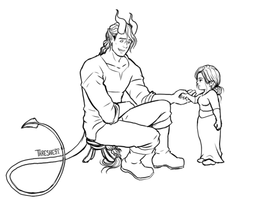 A recent scene from the D&amp;D campaign; my Tiefling Tito had a chat with our Gnome warlock, and th