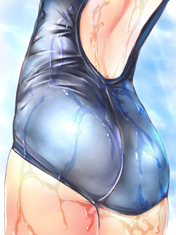 shy-azusa:  1girl absurdres ass dodai shouji highres one-piece swimsuit original school swimsuit shiny shiny clothes solo swimsuit wet 