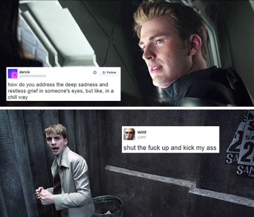 livebloggingmydescentintomadness:tweet meme: steve rogers edition