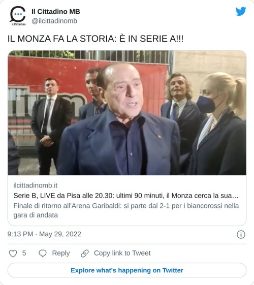 IL MONZA FA LA STORIA: È IN SERIE A!!!https://t.co/KXJ2UqN2LZ  — Il Cittadino MB (@ilcittadinomb) May 29, 2022