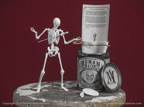 EN GARDE!In event of skeleton war: Open can.Human Skeleton in a Can Now available in our Etsy shop. 