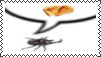 A stamp featuring a blurry image of a beetle. Above its head is a speech bubble with an image of grilled cheese in it