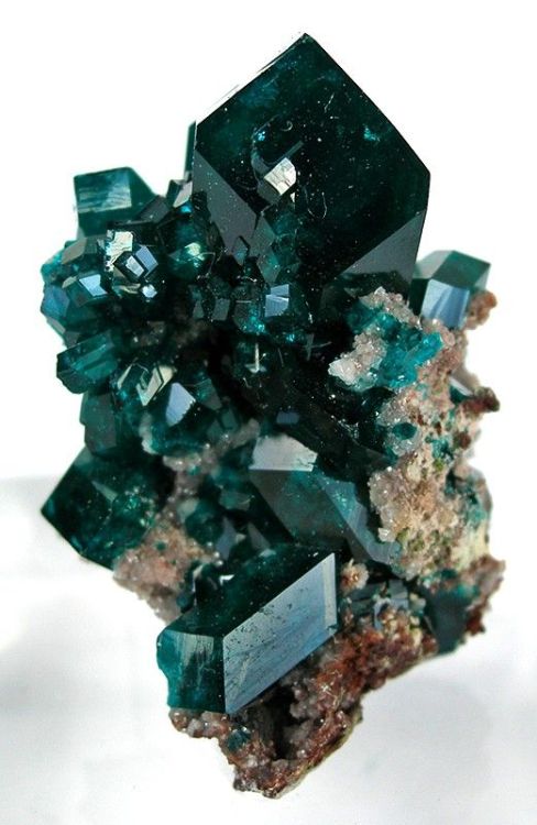 sthomasomas:Dioptase is an intense emerald-green to bluish-green copper cyclosilicate mineral. It is