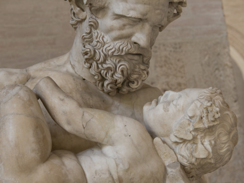 xshayarsha:  Papposilenus bearing the orphan Dionysus. Roman marble copy from an original Greek scul