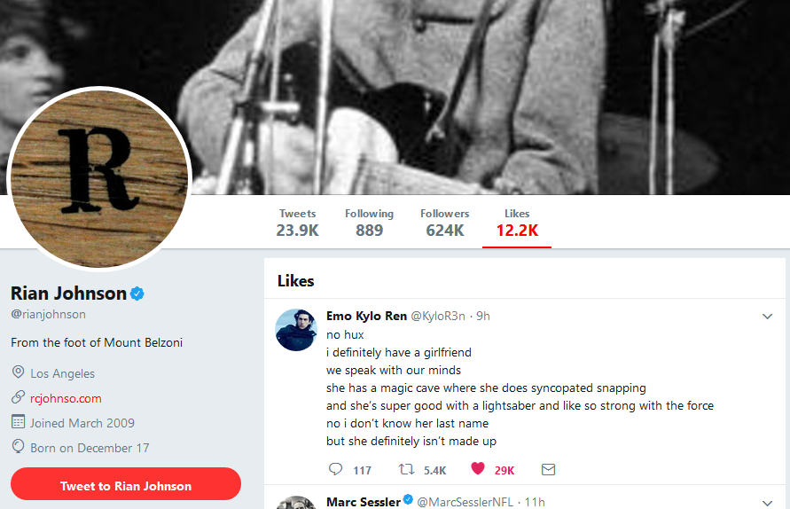 starawr:  reylosfate:guys, look what Rian “Reylo” Johnson just liked on twitter