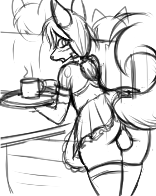 silversponystash:an old idea finally worked on silvy roped into working at a maid cafe even tho he’s a guy, which the owners got him a special maid outfit where the tail can only go under the skirt.so the curly tail will bring in plenty of business