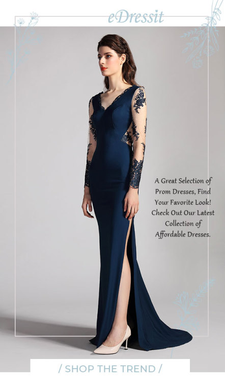  eDressit NEW Blue V-Cut Sleeves High Slit Party Dress (26201505)