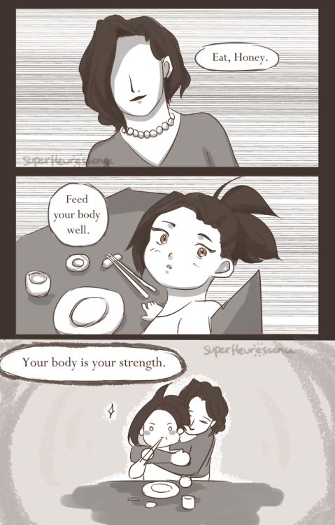 superfleuressence:  I was thinking about yaomomo’s quirk, and how a positive relationship with food would have been something she was brought up with since being small (and how beautiful her mother must be!!) I love all the hcs about her speaking up
