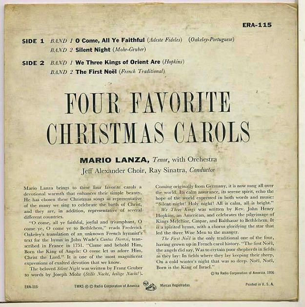 classicwaxxx:  Mario Lanza “Four Favorite Christmas Carols” EP - RCA Victor Records,