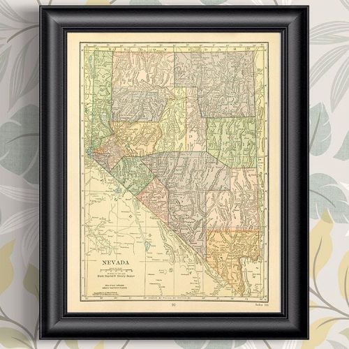 ✨SOLD✨Original map of #Nevada from 1927 in muted pastel colors with an eggshell gloss.Map: 8&quot; x