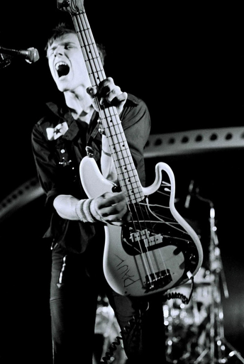 zombiesenelghetto:The Clash: Paul Simonon at Cardiff’s Top Rank, photo by Dave Smitham, 1978via