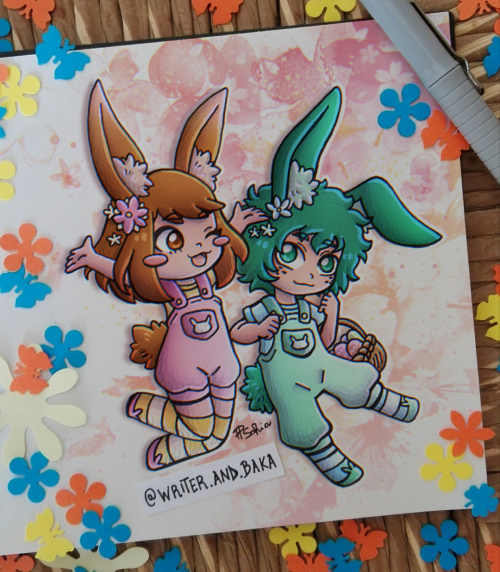 Fluffy pastel OchaDeku because spring makes me want to draw bunnies (๑˘︶˘๑)♡ Get ready because in th