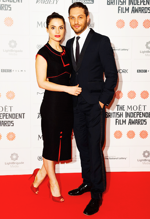tomhaardy: Tom &amp; Charlotte photographed on the red carpet at the 2013 Moet British Independe