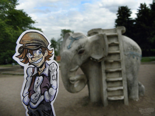 Ordinary children playground in St. Petersburg. With stone elephant.