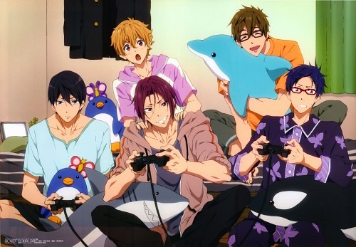 frfrfreak:  So I´m having a blast looking at the Free! official arts. For example this motherfucker hereThey have had a party/sleepover last night. Someone brought boose (was it you Nagisa? Or Rin?). Everyone is fine, except Haru, who has a terrible