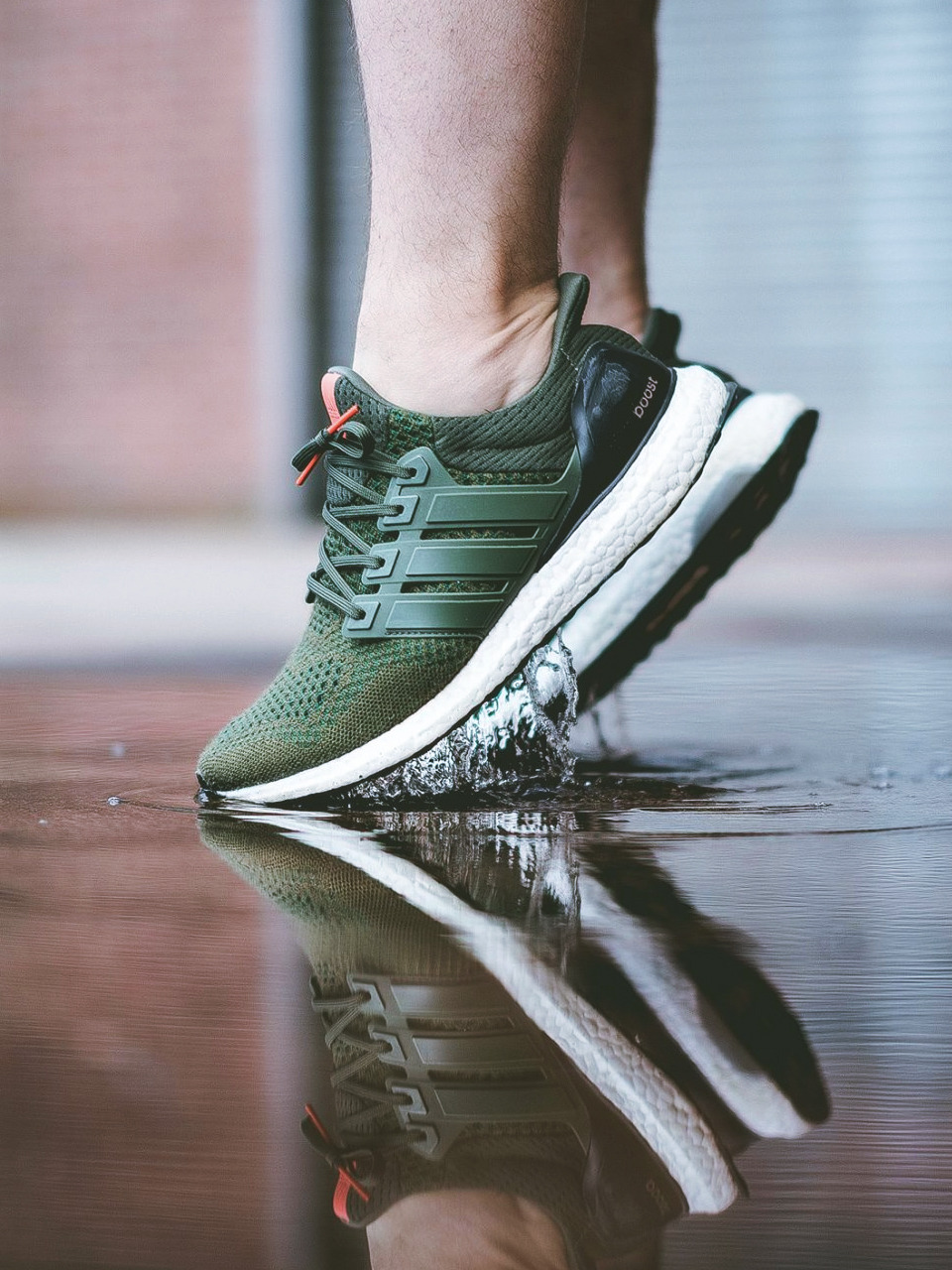 olive green ultra boost on feet