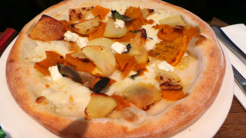 Bianca17.5pumpkin, potato, goats cheese, buffalo mozzarella &amp; sage www.themesshallmel