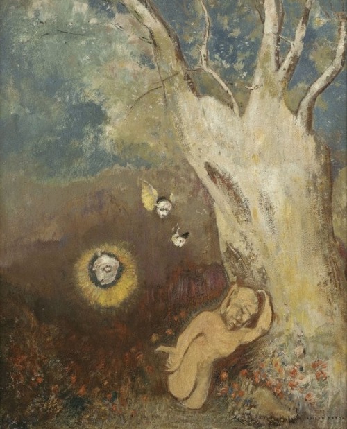 arsvitaest:  “The Sleep of Caliban” Author: Odilon Redon (French, 1840-1916)Date: 1895-1900Medium: Oil on panelLocation: Musée d’Orsay, Paris  Be not afeard; the isle is full of noises, Sounds, and sweet airs, that give delight and hurt