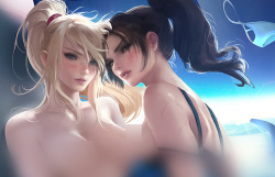 Sakimichan:   Game Crossover Yuri Pairing. Lara X Samus For This Term’s Yuri Reward. Psd,