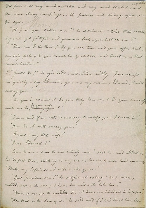 monroe-sylvane: Charlotte Bronte’s hand-written manuscript of ‘Jane Eyre’, open at