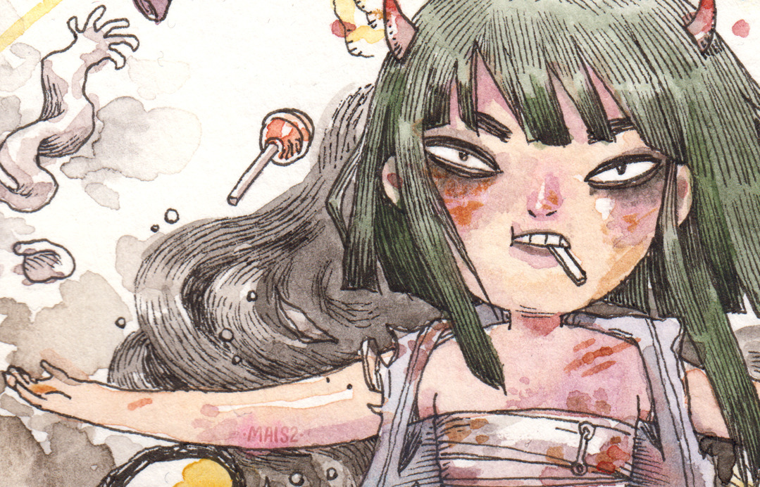 maisdue:  colored just for fun  few days ago. watercolors are fun ( she said after