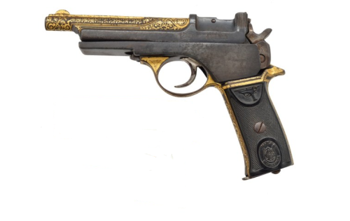 A gold damascened Spanish Mannlicher pistol, early 20th century.