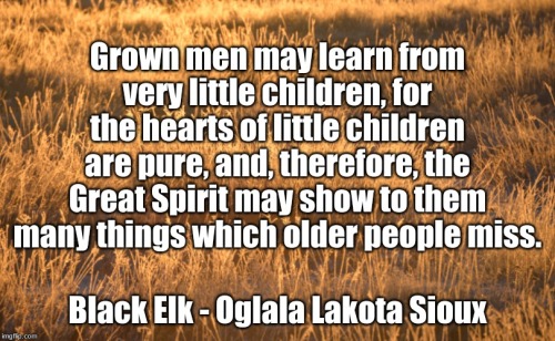 blondebrainpower:  “Grown men may learn from very little children, for the hearts of little children are pure, and, therefore, the Great Spirit may show to them many things which older people miss.”Black Elk - Oglala Lakota Sioux