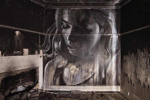 widewalls-artmagazine: Famous Australian street artist Rone is creating crumbling portraits on aband