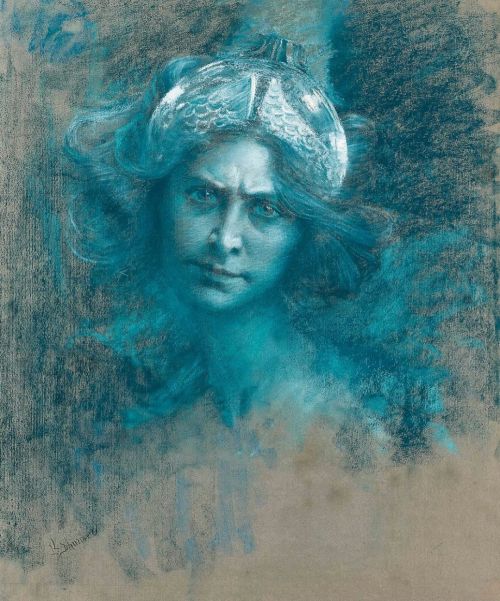Minerva, Lucien Lévy Dhurmer. #lucienlevydhurmer #minerva #painting #pastel #onpaper #frenchartist 