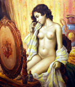 artbeautypaintings:  Female nude before the mirror - Josef M. Cernovicky