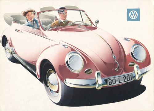 Bernd Reuters, cover illustration for the VW Beetle Convertible sales brochure, 1961. Volkswagen AG,