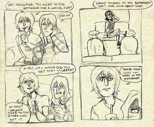 kibsscribs:  A bunch of comics I drew about the goofy shit that happened at my birthday party last weekend… Except with Yowapedals. Don’t drink. PS that cake is real. 