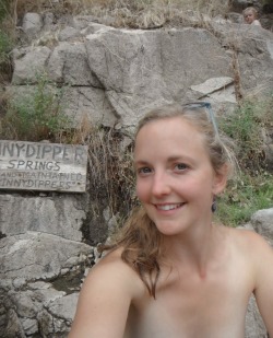 veronicawakefield-blog:Cute and excited about being nude in the Hot Springs… still modest! :-) 