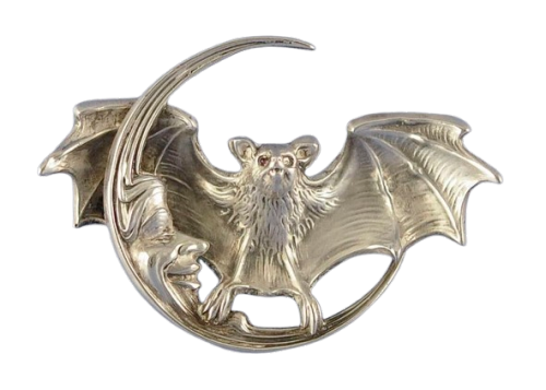 Circa 1900, Bat In Flight With The Man In The Moon Brooch. Made By Unger Brothers, USA.