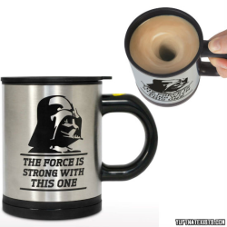 yup-that-exists:  Darth Vader Self Stirring Mug The force is definitely strong in this mug. In fact it’s so strong that it can stir itself. Well actually, you do have to push a button for it to stir, but people won’t know that, just tell them you’re
