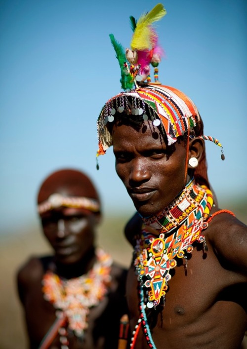 Samburu warriors11. Samburu warrior casts ballot at polling station in Nkirish, KenyaMen wear a clot