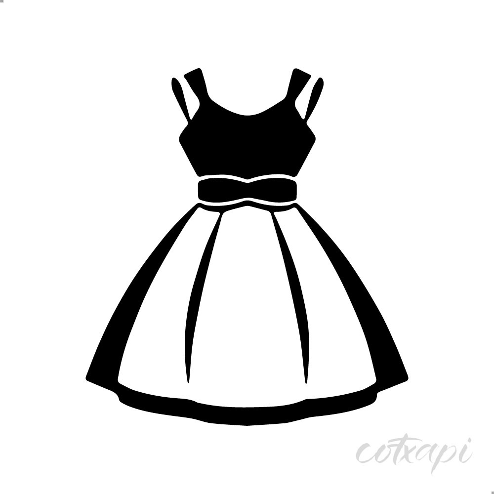 Girl Woman Ladies Dress Design Fashion Clothing Icon Set in Vector Dress Illustration Outline Art
