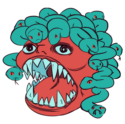 cursed emoji but in the style of archaic greek gorgon heads