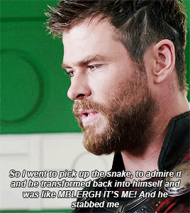asgardodinsons:Thor telling people about his stabby siblings