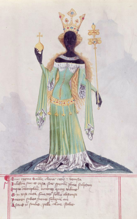 medievalpoc:Conrad Kyeser, Bellifortisfol. 122r: The Queen of ShebaBohemia, c. 1405Niedersächsische 