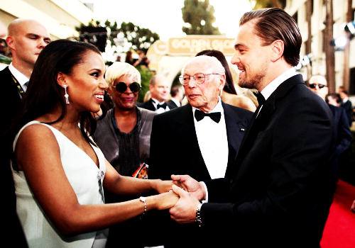 :  Kerry Washington and Leonardo DiCaprio at the 71st Annual Golden Globe Awards 