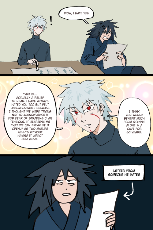 simkjrs: heres my take on what i think should happen if tobirama and madara were forced to cohabitat