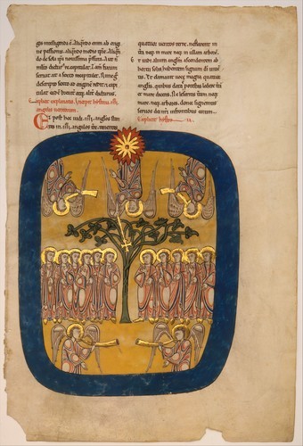 met-cloisters:Leaf from a Beatus Manuscript: Angels Restrain the Four Winds; the Angel Ascends from 